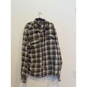 Orvis Mens XXL Plaid Flannel Shirt Olive Green Brown Cotton Button Up Top